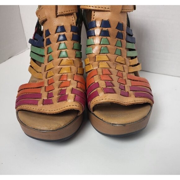 Macarena Mexican Leather Boho Platform Block Heel Sandals Size 9.5 - Picture 4 of 9
